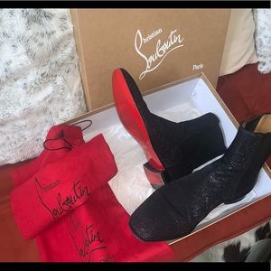 Christian Louboutin roadie flat wet glitter boot